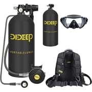 DIDEEP 3L Scuba Tank, 2pcs Lung Tank with Double Shouder Clip Diving Mask, Support About 60-80 Minutes Underwater Breathing, Diving Tank Kit for Emergency Rescue Underwater Exploration, Black