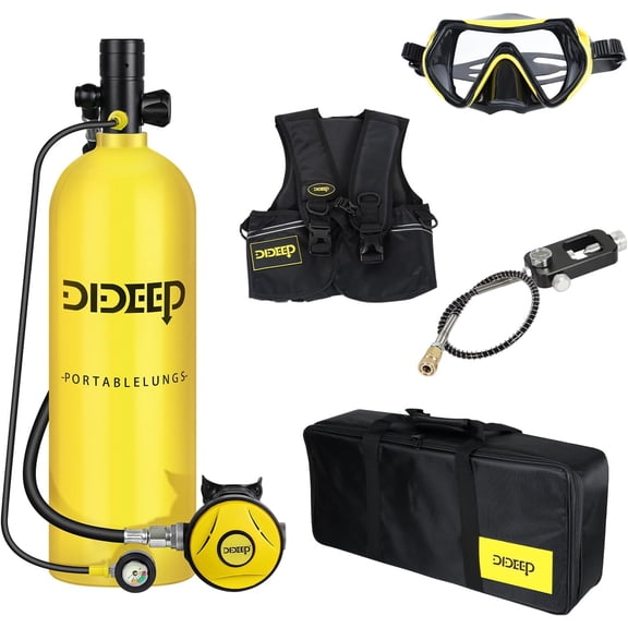 DIDEEP Scuba Tank, 2L Mini Scuba Diving Tank Equipment Kit, Support About 30-40 Minutes Underwater Breathing, Dive Portable Lungs for Backup Air Source Underwater Exploration
