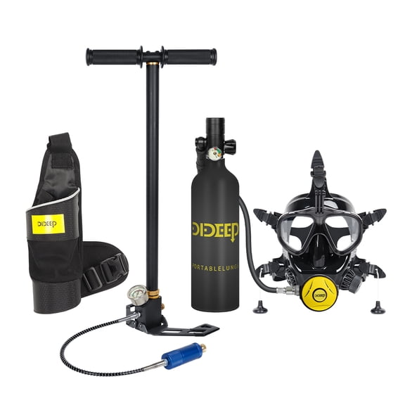 DIDEEP Scuba Tank and Full Face Mask, Mini Scuba Tank for Snorkeling Recreational Diving, Reusable Lung Tank with Anti-Leak Design, Lightweight Portable Diving Cylinder Kit