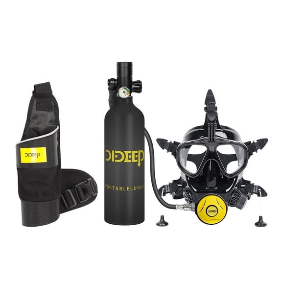 DIDEEP Scuba Tank and Full Face Mask, Mini Scuba Tank for Snorkeling Recreational Diving, Reusable Lung Tank with Anti-Leak Design, Lightweight Portable Diving Cylinder Kit