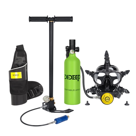 DIDEEP Scuba Tank and Full Face Mask, Mini Scuba Tank for Snorkeling Recreational Diving, Reusable Lung Tank with Anti-Leak Design, Lightweight Portable Diving Cylinder Kit