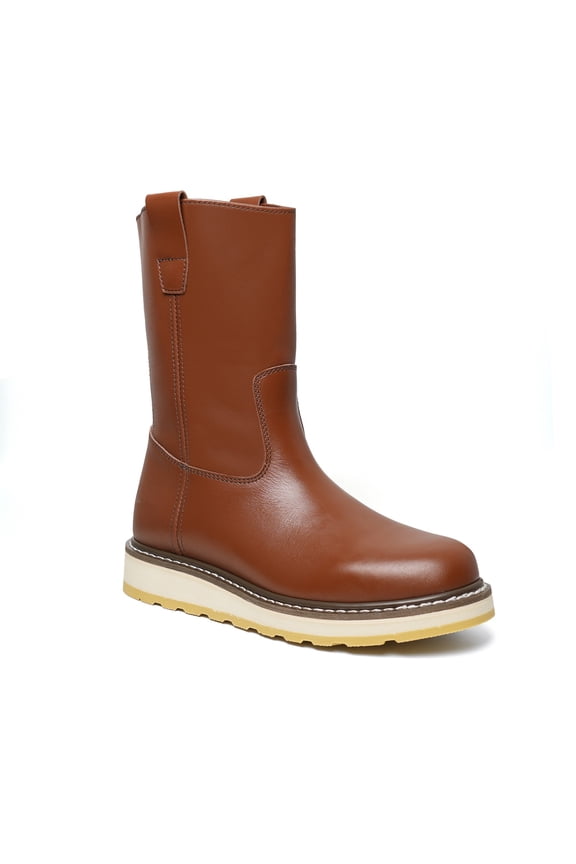 Men’s 10” Soft Toe Pull-On Work Boots, Premium Leather Slip-Resistant Work Boots for Warehouse, Construction 86984 7.5D