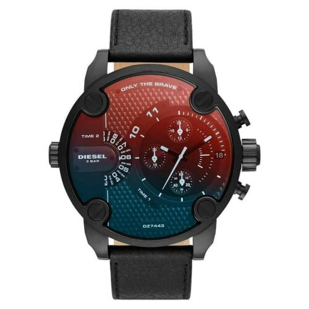 DIESEL LITTLE DADDY MEN'S BLACK LEATHER DUAL TIME