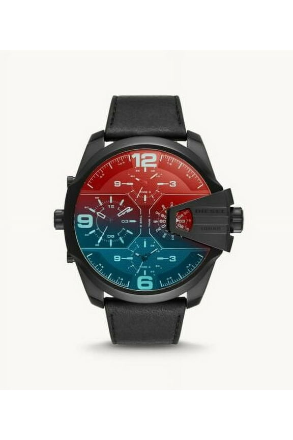UBER CHIEF MEN'S BLACK LEATHER BLACK STAINLESS MULTI TIME WATCH DZ7446