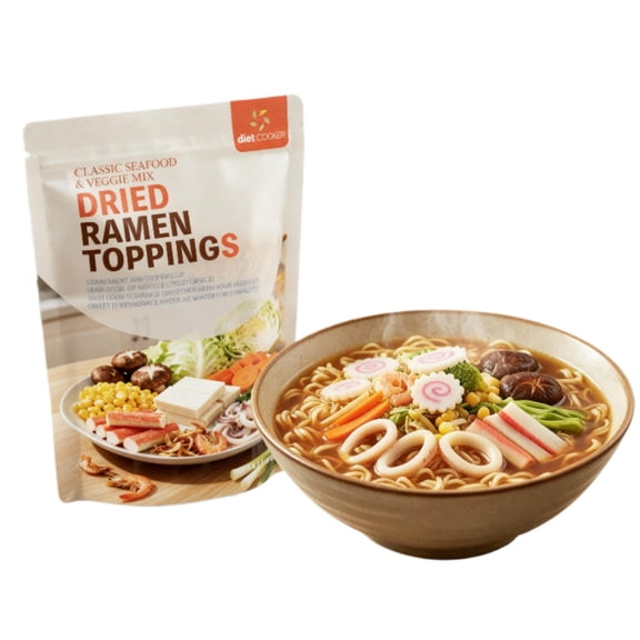 DIET COOKER Dried Ramen Toppings,14oz Classic Seafood and Vegetables Mix, Ramen Seasoning include Fish cake, Shrimp, Squid, Carrots, Cabbage, Shiitake Mushrooms, Tofu Cubes, Corn, Broccoli