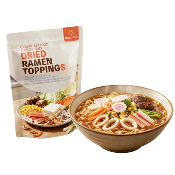 DIET COOKER Dried Ramen Toppings,14oz Classic Seafood and Vegetables Mix, Ramen Seasoning include Fish cake, Shrimp, Squid, Carrots, Cabbage, Shiitake Mushrooms, Tofu Cubes, Corn, Broccoli