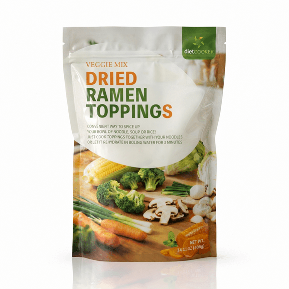DIET COOKER Dried Ramen Toppings, 14oz Classic Vegetables Mix, Ramen Seasoning Veggie Mix include Carrots, Cabbage, Shiitake mushrooms, Tofu cubes, Corn, Garlic, Scallions, Broccoli