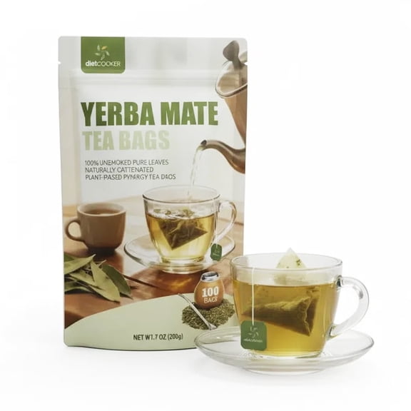DIET COOKER Premium Organic Yerba Mate Tea Bags –100 Count Natural Energy & Detox Herbal Tea, Coffee Alternative, Kosher, Non-GMO, Gluten-Free, Unsmoked Bulk Bags, Yerba Mate Supplement