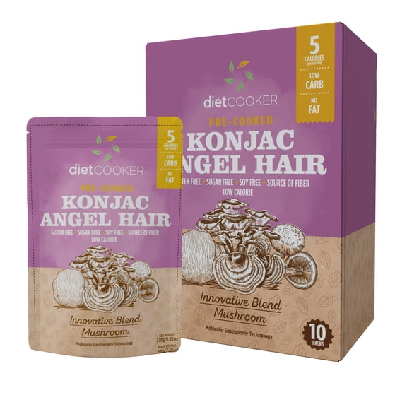 DIET COOKER Shirataki Noodle with Blend Mushroom Powder, Premium Konjac Noodle, Vegan & KETO Friendly, 9.52 oz, Odor Free, Low Calorie Pasta, Zero Net Carbs, Healthy Diet Food - Angel Hair (10 Packs)