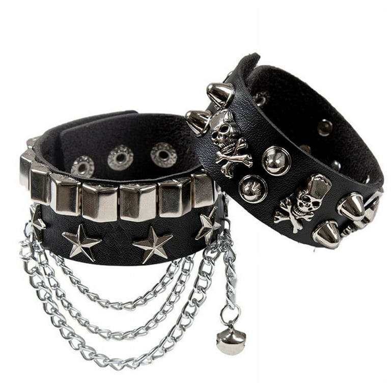 DIEZI Black PU Leather Cuff Wristband Bracelet Goth Gothic