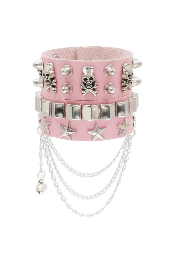 Black PU Leather Cuff Wristband Bracelet Goth Gothic Punk Tassel Chain Bracelets For Women Men Armbands Cosplay Jewelry