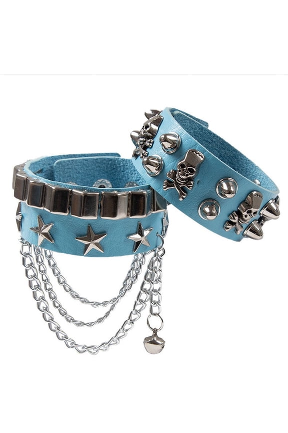 Black PU Leather Cuff Wristband Bracelet Goth Gothic Punk Tassel Chain Bracelets For Women Men Armbands Cosplay Jewelry