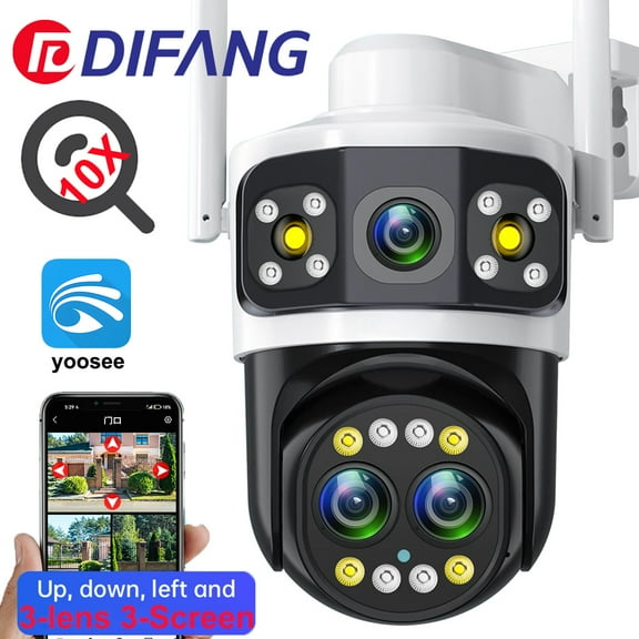 DIFANG 10X Zoom outdoor WIFI security camera, color night vision, Motion Detection, 6MP 3 Screens Wireless CCTV IP Camera