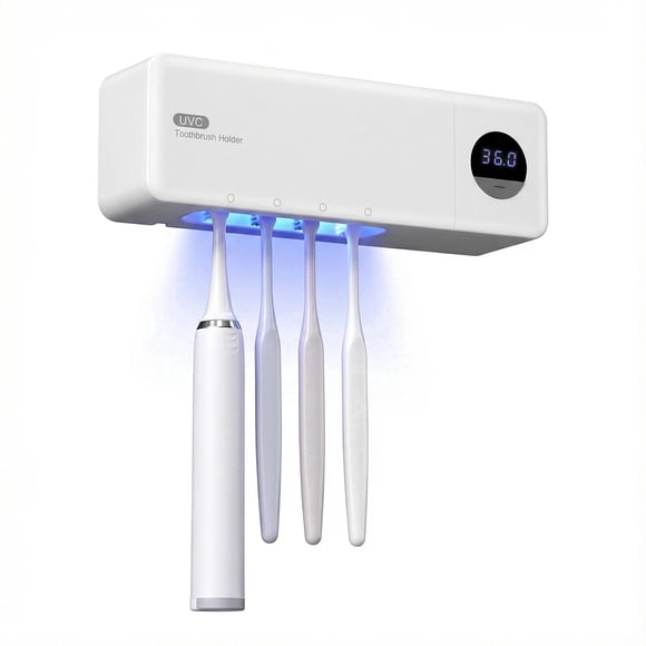 DIFELOP UV Toothbrush Holders Wall Mounted for Bathrooms, Rechargeable UV Toothbrush Sanitizer Holder, Wall Mounted 4 Slot, 1 Pack