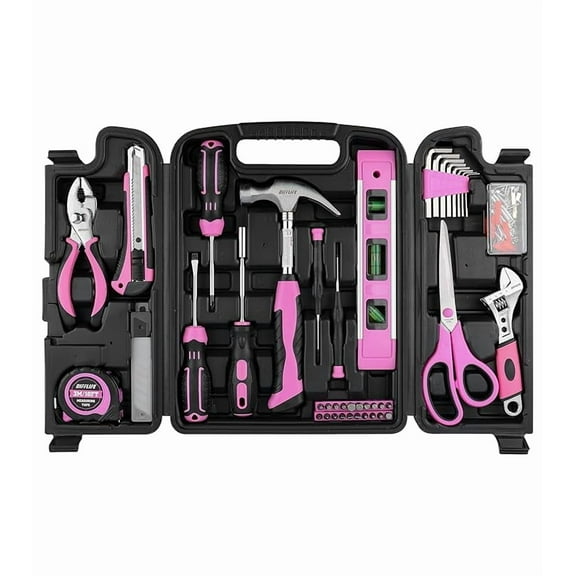 DIFFLIFE Pink Tool Set -131 Piece Pink Tool sets for WomenGeneral Household Hand Tool Kit with Plastic Tool Box Storage Case(Pink)