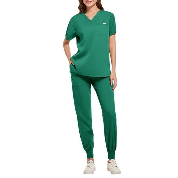 DIFUOUWE Scrubs Medical Uniform Women and Man Scrubs Set Short Sleeve Medical Scrubs Top and Pants (Green S)