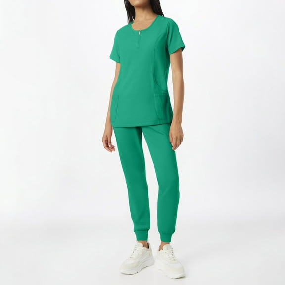 DIFUOUWE Scrubs for Women Set Medical Uniform - Crew Neck Top & Straight Leg Pants with Pockets, Workwear (Cyan M)