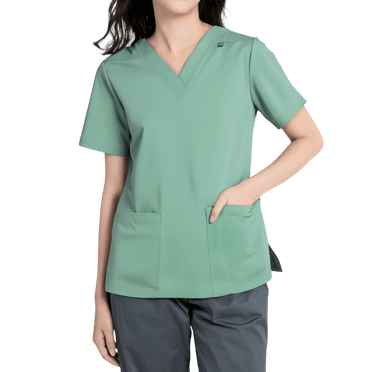DIFUOUWE Scrubs for Women Workwear Core Stretch V-Neck Top, Soft Brushed Twill with Pockets - L