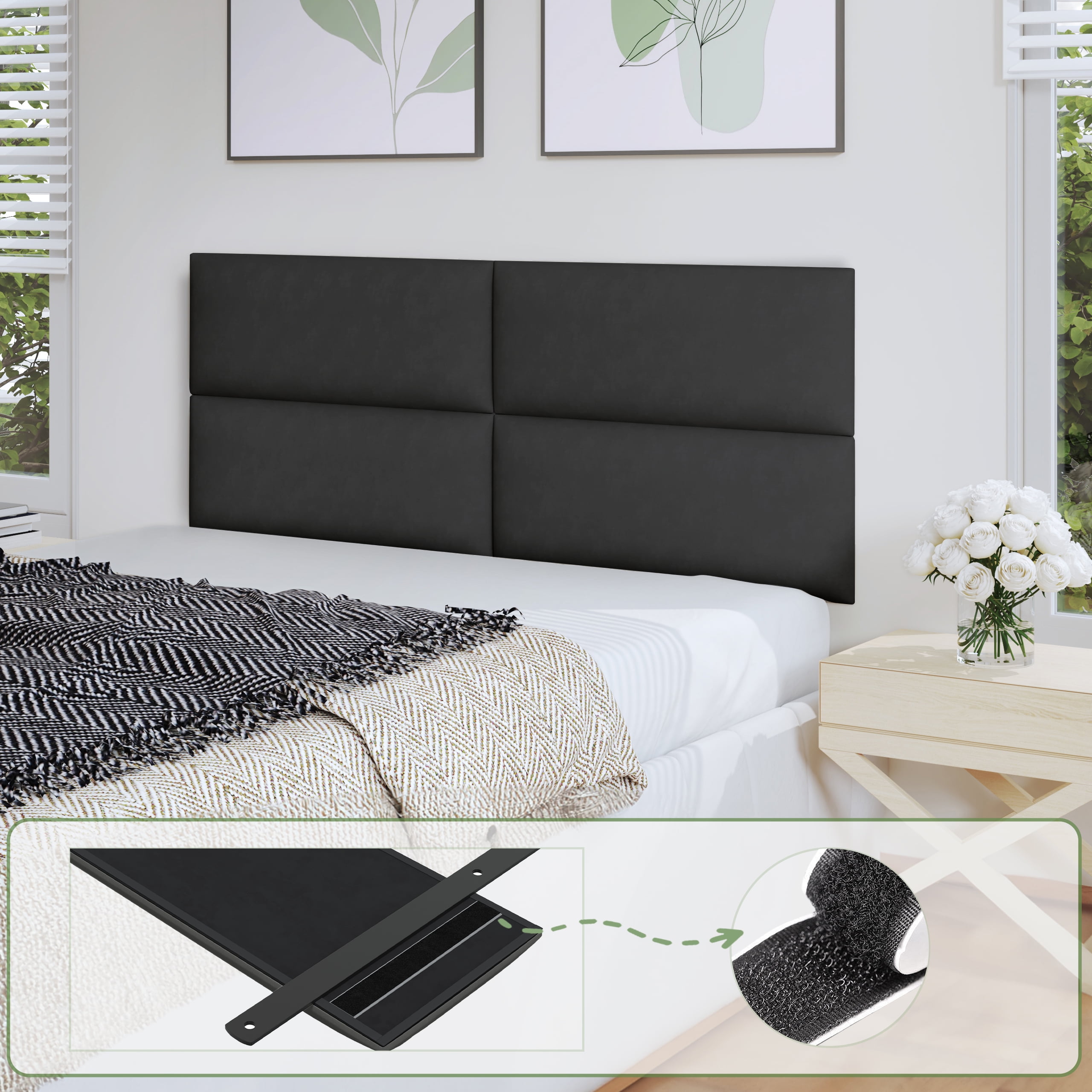 DIFUY Upholstered Wall Mounted Headboard 3D Soundproof Wall Panels Peel and Stick Floating Headboards for King Size Bed Boho Dorm Bed Headboard in