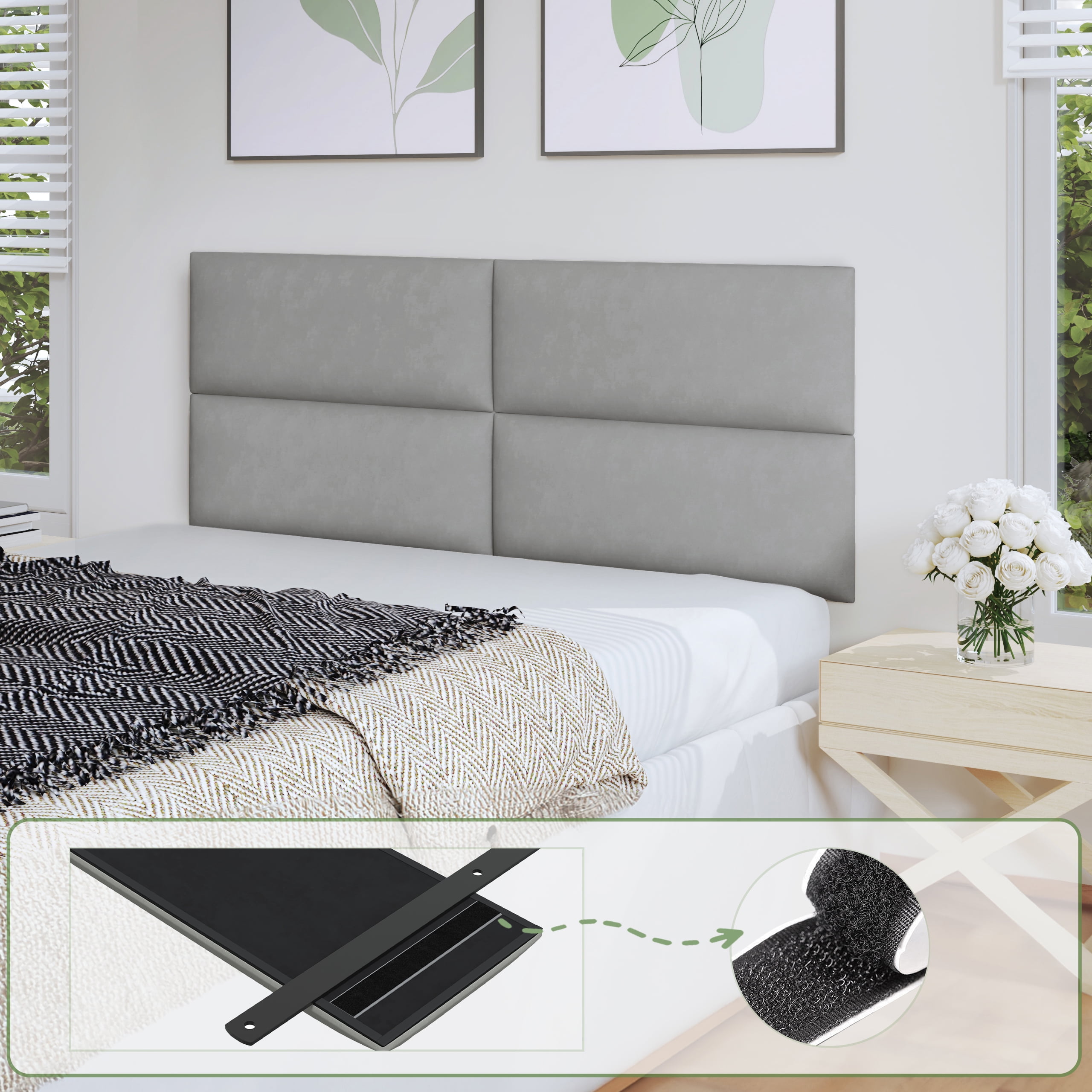 DIFUY Upholstered Wall Mounted Headboard, 3D Soundproof Wall Panels