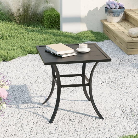 DIFY 18" Outdoor Side Table Small Patio End Table for 2, Square Bistro Coffee Table, Black