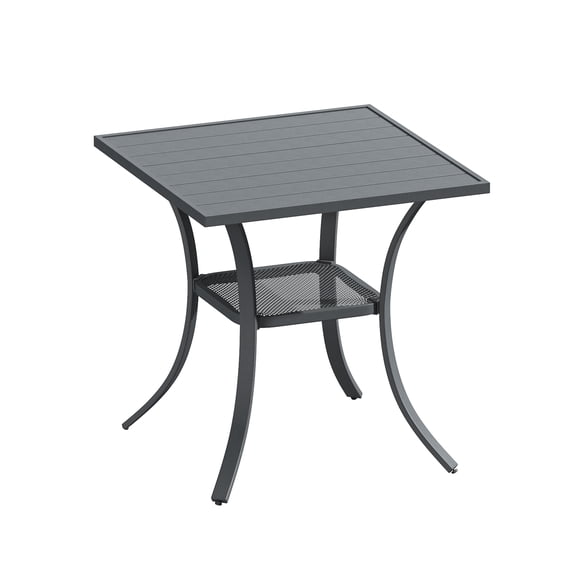 DIFY 28" Square Metal Patio Dining Table for with Storage Shelf for 2, Dark Gray