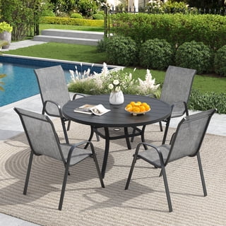 DIFY 5-Piece Patio Dining Set for 4, 40.6" Metal Round Table with 4 Stackable Chairs, Black&Gray