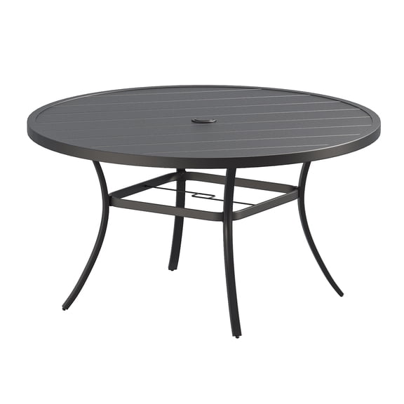 DIFY 50" Round Metal Patio Dining Table for 4, Outdoor Dining Table with Umbrella Hole, Black
