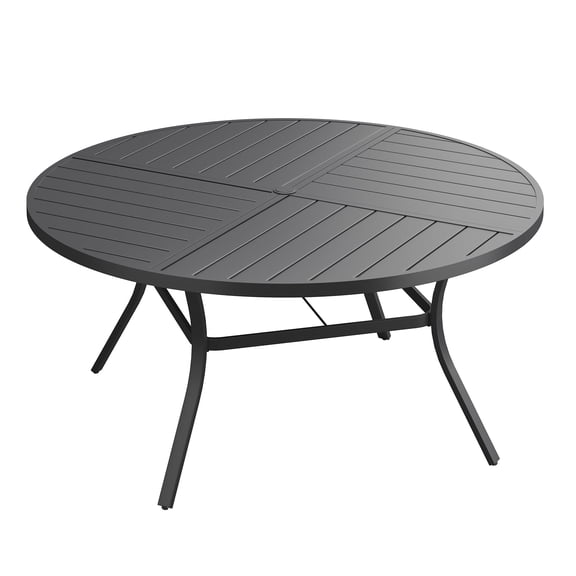 DIFY 50" Round Metal Patio Dining Table for 6, Outdoor Dining Table with Umbrella Hole, Black