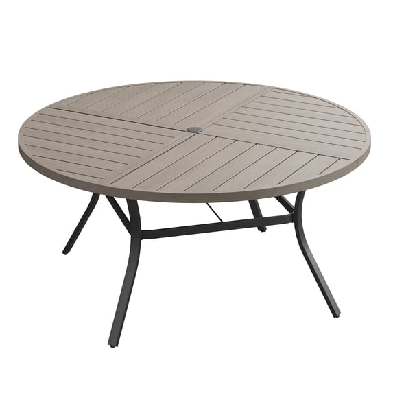 DIFY 50" Round Metal Patio Dining Table for 6, Outdoor Dining Table with Umbrella Hole,Graywood