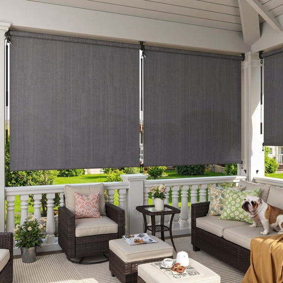 DIFY 6' x 6' Outdoor Roller Shade, Cordless Patio Blinds for Porch Pergola Balcony Deck Windows, Grey