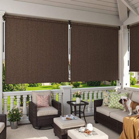 DIFY 6' x 6' Outdoor Roller Shade, Cordless Patio Blinds for Porch Pergola Balcony Deck Windows, Mocha
