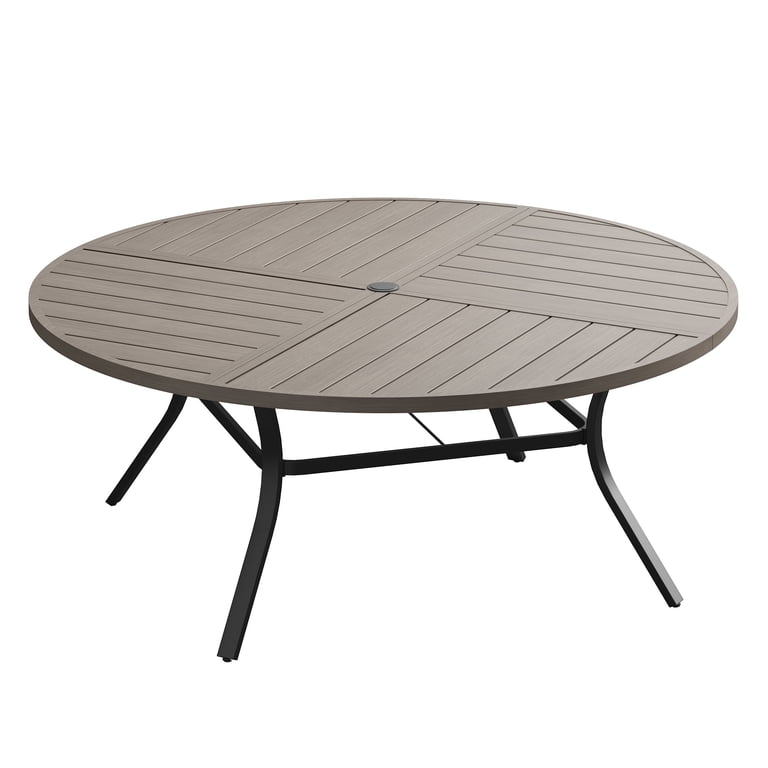 60 round patio table with umbrella hole Vicllax 60" Dining for 8, Metal Outdoor Dining Table for Garden Lawn Balcony Deck, Grey Crafted from durable metal 60 in. Round Table w/