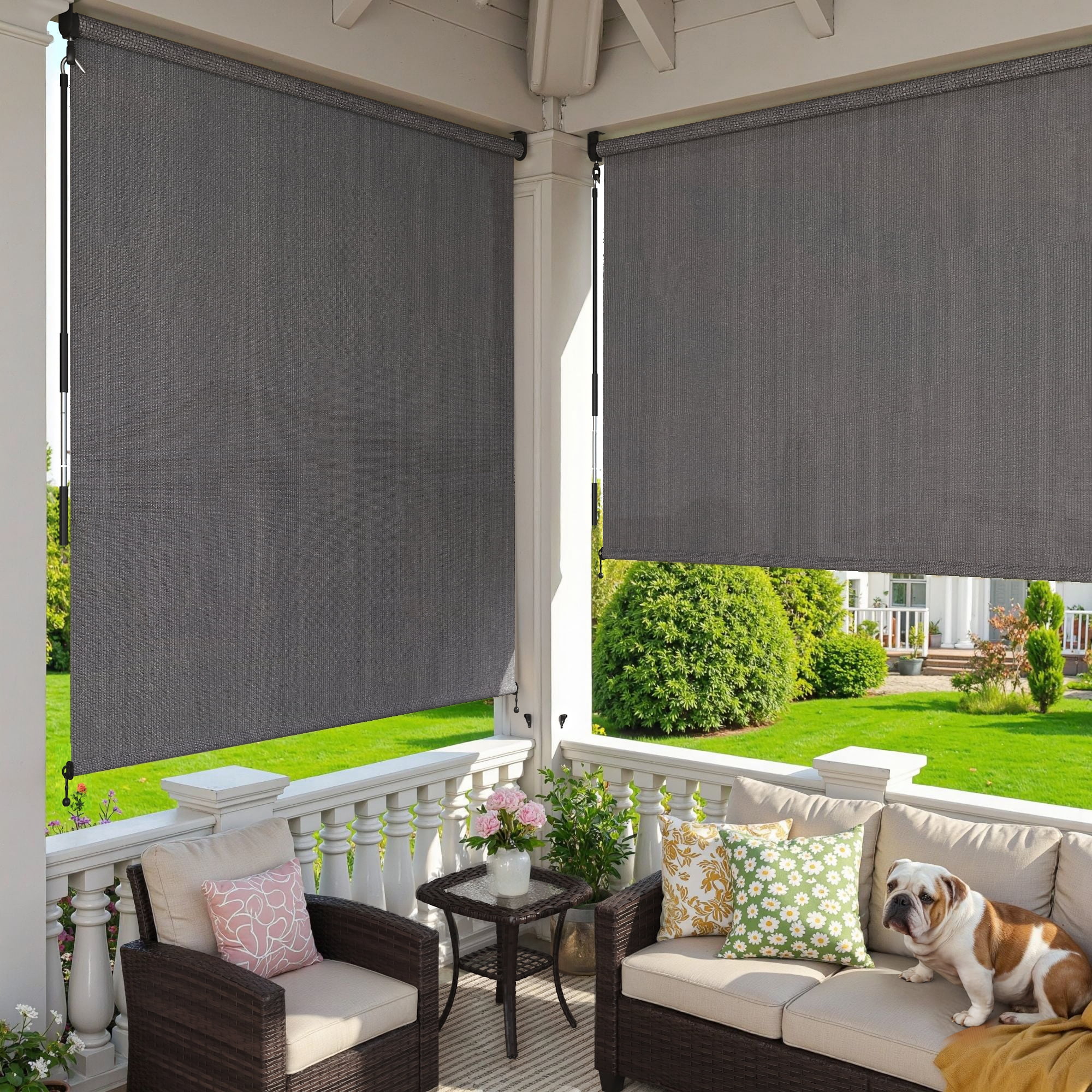 DIFY 9' x 8' Outdoor Roller Shade, Cordless Patio Blinds for Porch
