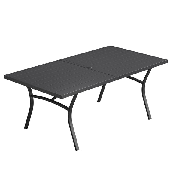 DIFY 70" Rectangle Metal Patio Dining Table for 8, Outdoor Dining Table with Umbrella Hole, Black