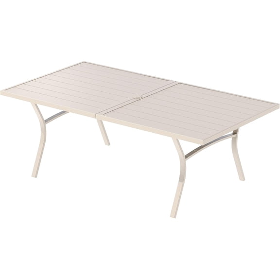 DIFY 70" Rectangle Metal Patio Dining Table for 8, Outdoor Dining Table with Umbrella Hole, Sand