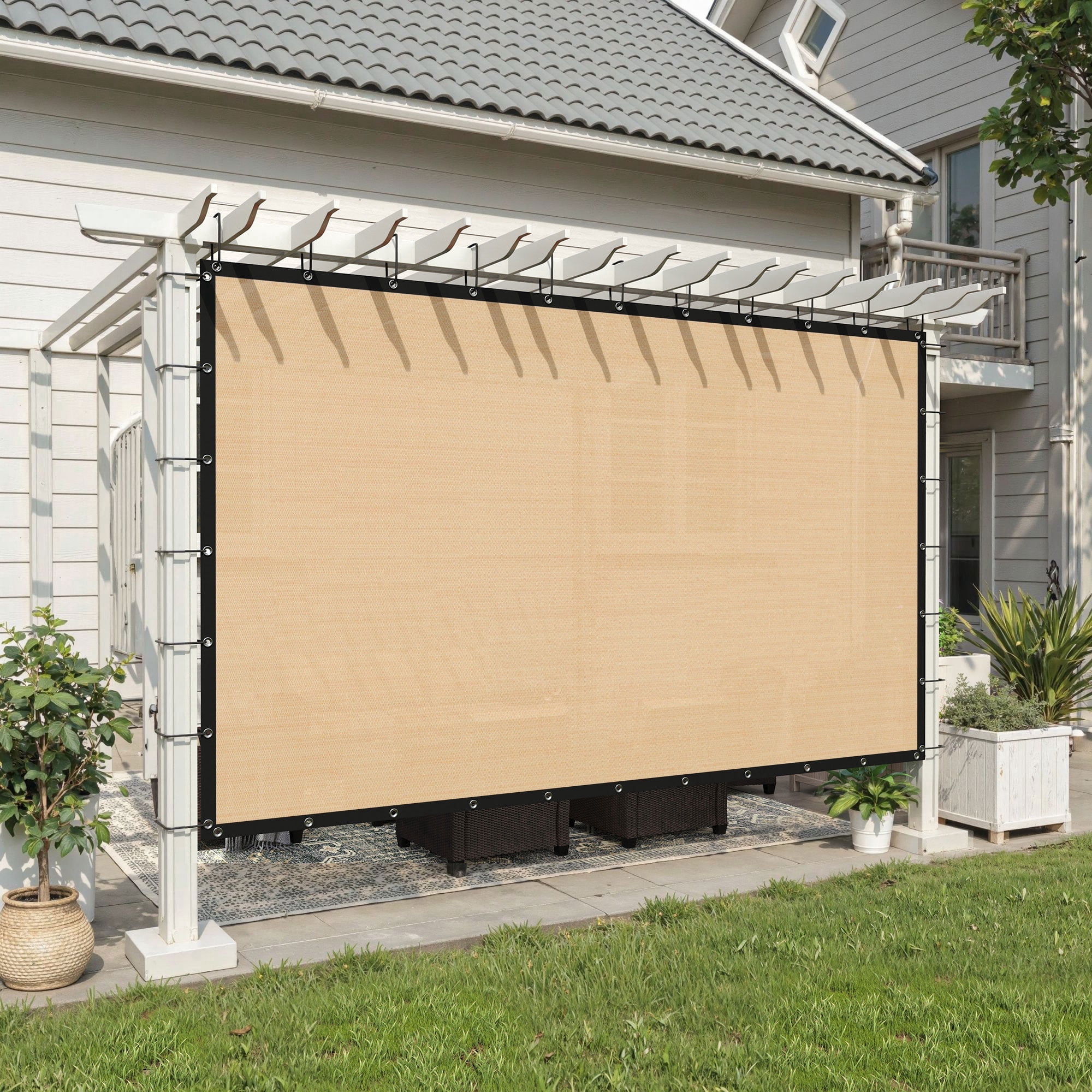 DIFY 90% UV Block Sun Shade Cloth with Grommets, 10' x 12', Wheat