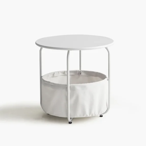 DIFY Metal Side Table, Outdoor/Indoor End Round Table with Storage, White