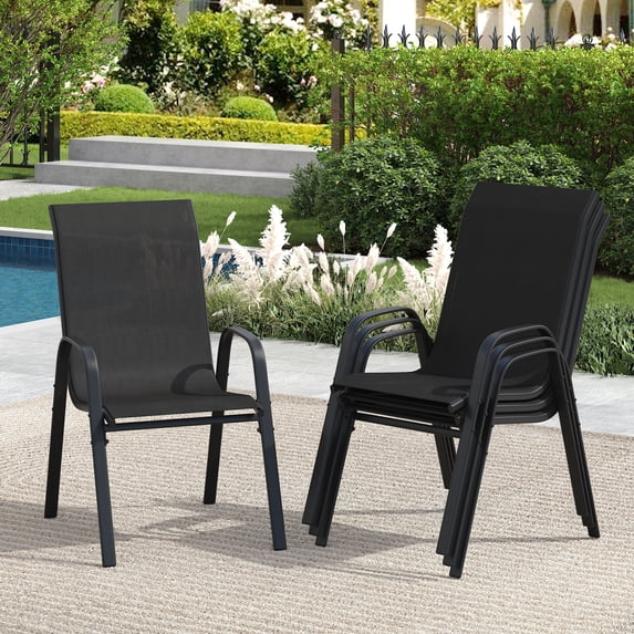 DIFY Outdoor Patio Chairs Set of 4, Stackable Textilene Sling Chairs ...