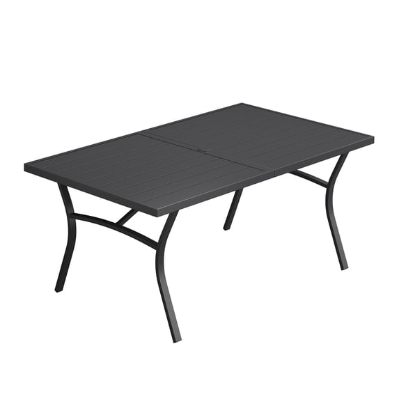 DIFY Rectangle Metal Patio Dining Table for 6, 63" Outdoor Dining Table with Umbrella Hole, Black