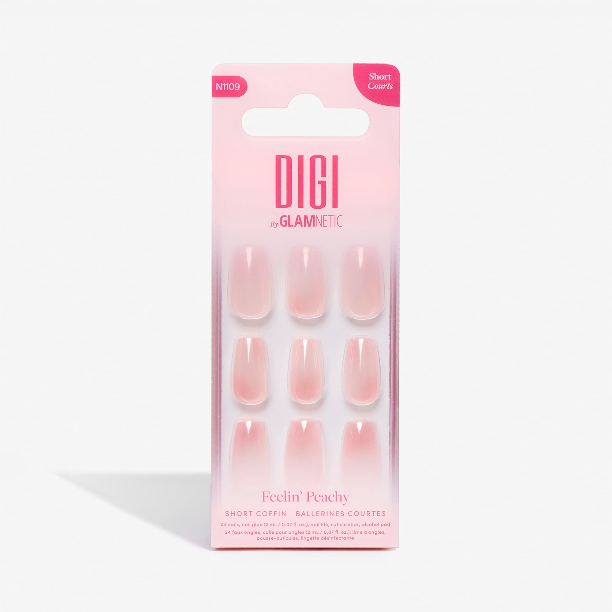 DIGI by Glamnetic Short Coffin Artificial Press-on Nails, Feelin' Peachy, 24 Pieces