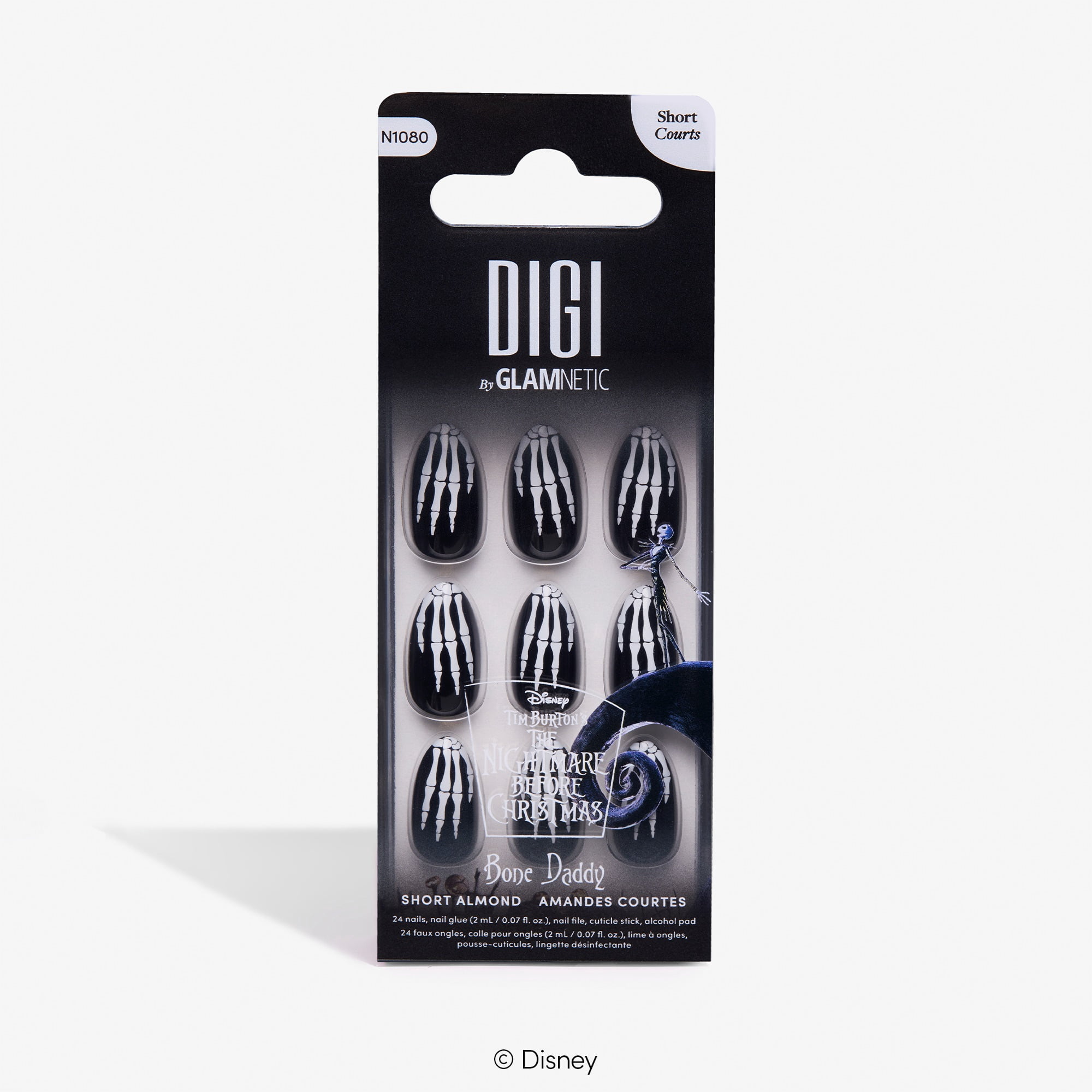 DIGI by Glamnetic x Nightmare Before Christmas Short Almond Press-on Nails, Bone Daddy, 24 Pieces
