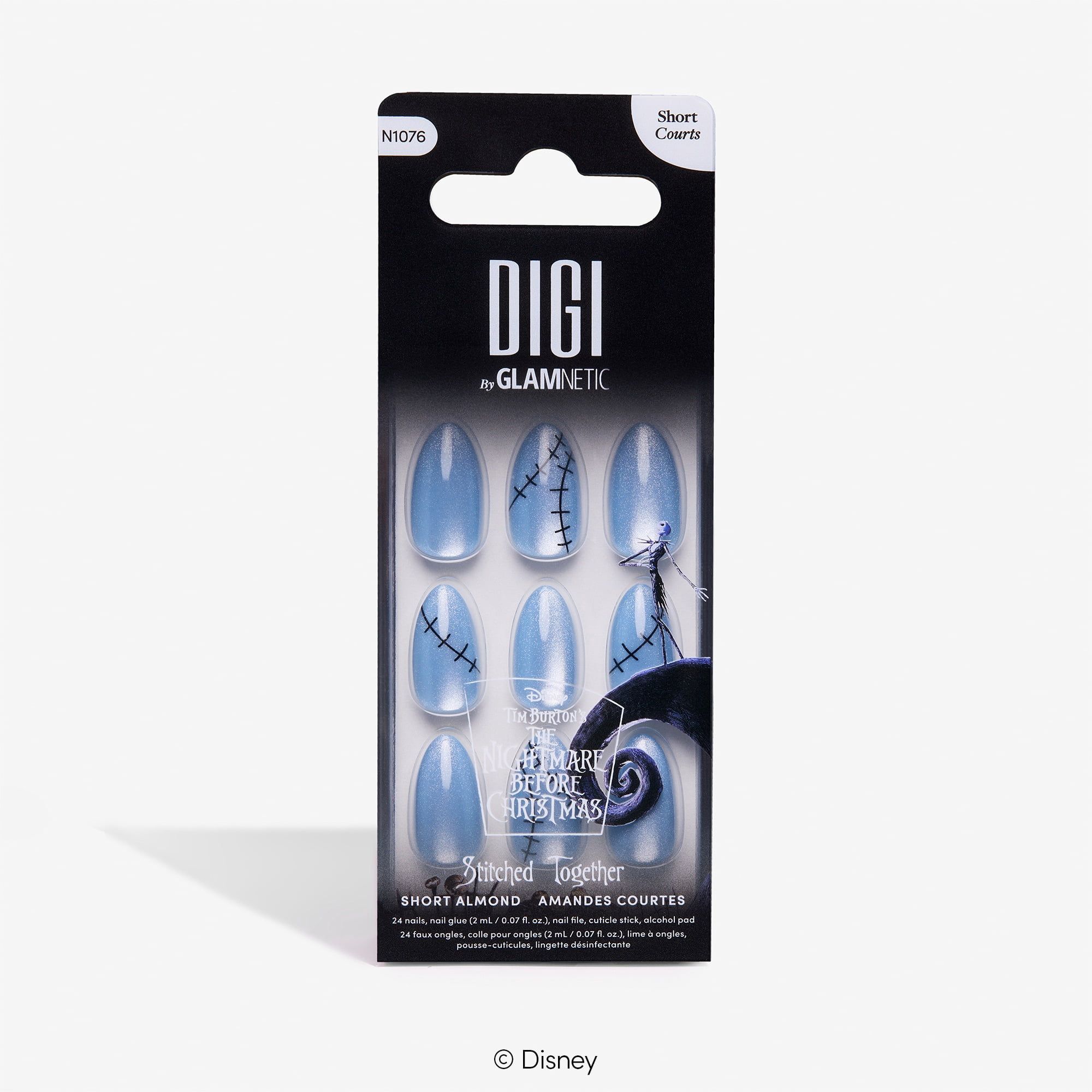 DIGI by Glamnetic x Nightmare Before Christmas Short Almond Press-on Nails, Stitched Together, 24 Pieces