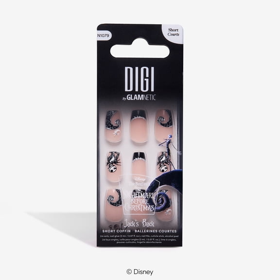 DIGI by Glamnetic Nightmare Before Christmas Short Coffin Artificial Press On Nail Set, Jack's Back, 24 Piece