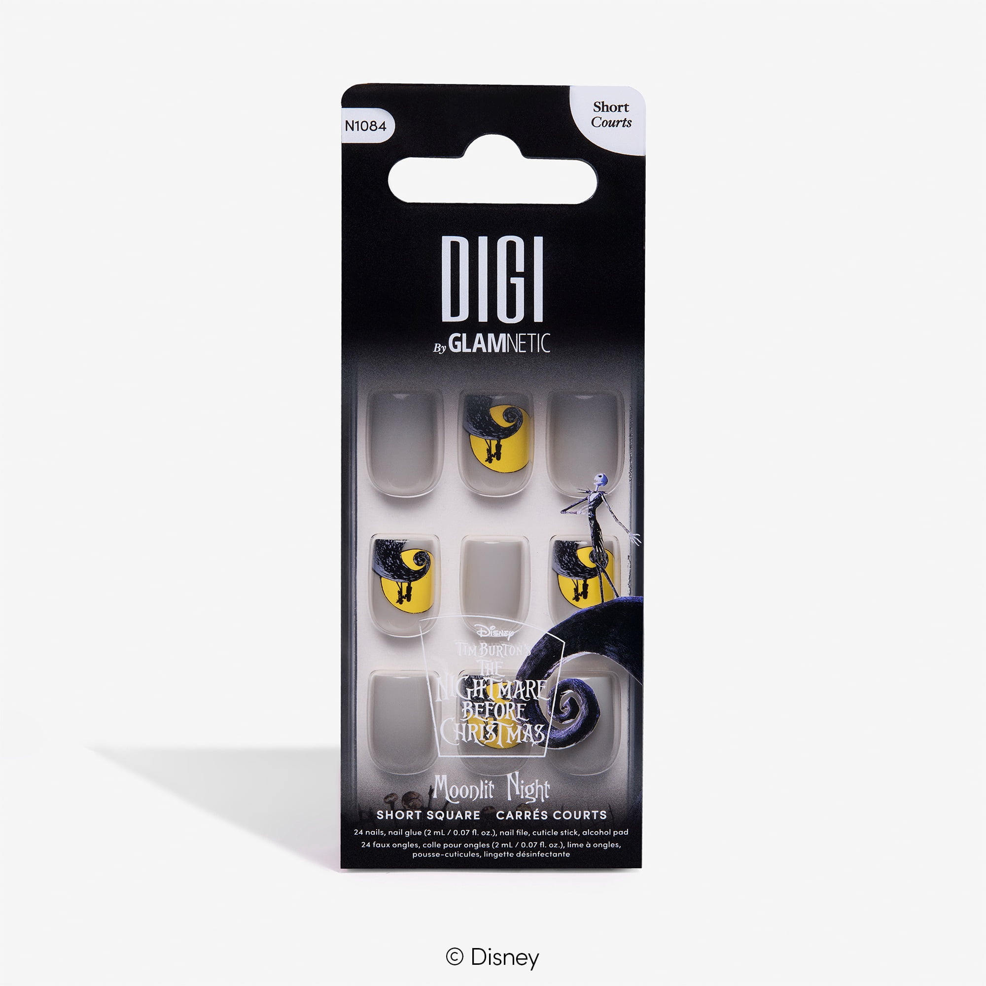 DIGI by Glamnetic x Nightmare Before Christmas Short Square Press-on Nails, Moonlit Night, 24 Pieces