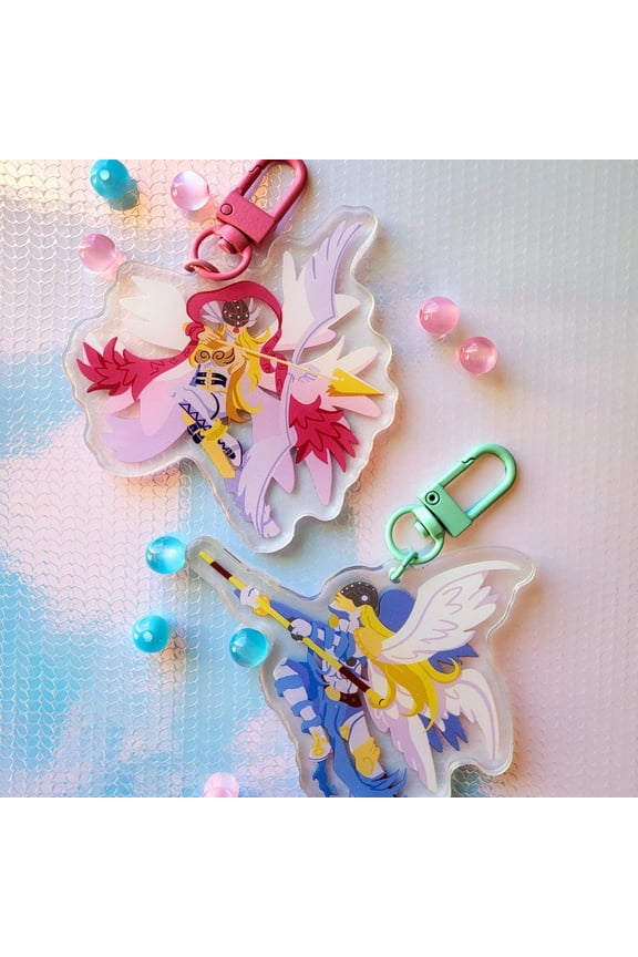 DIGIMON Angels Angemon Angewomon - Acrylic Keychain Charm | Digimon | 3in Double-Sided | Car Key accessory (1 keychain)