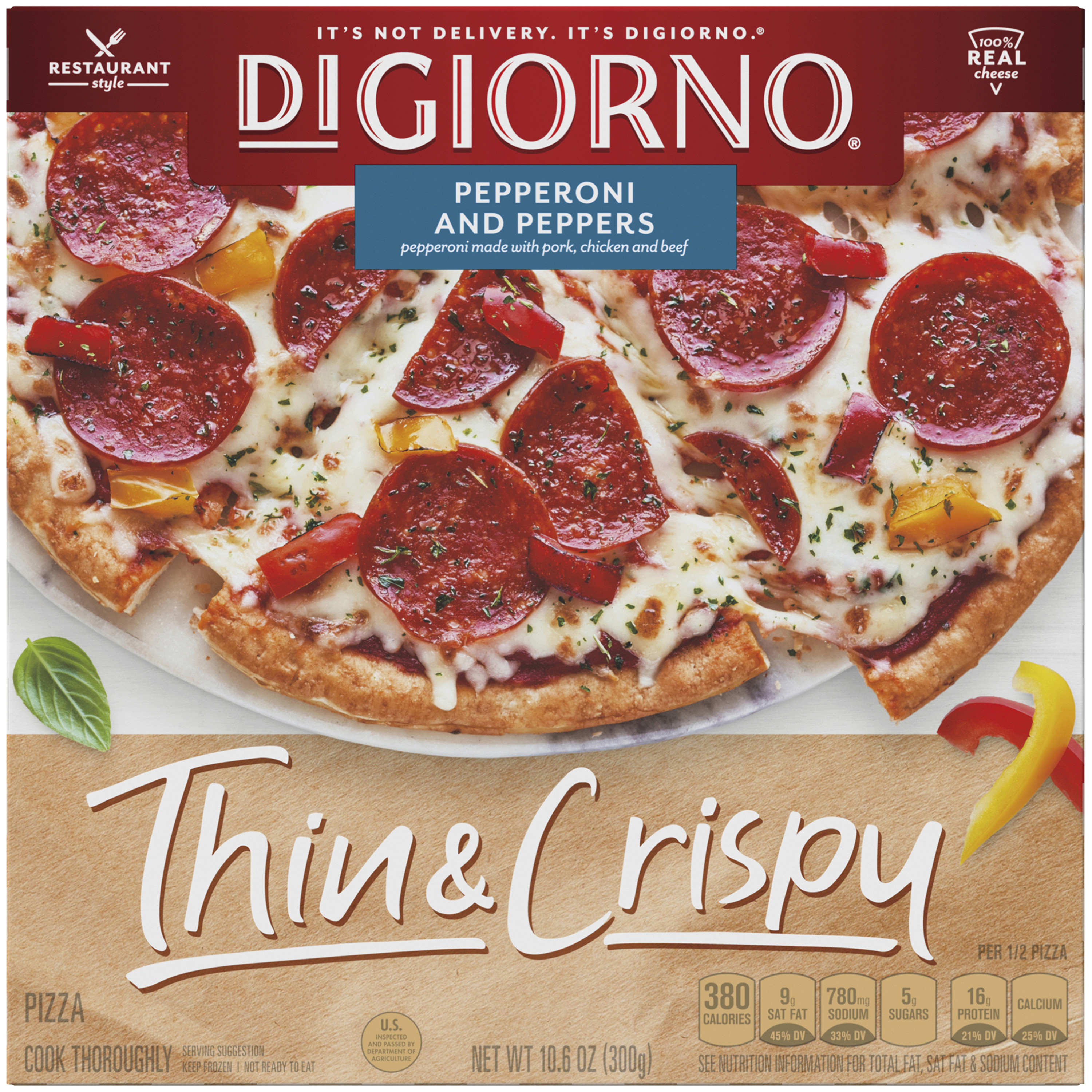 DIGIORNO Pepperoni and Peppers, Thin & Crispy Crust Pizza, 10.6 oz. (Frozen) - image 1 of 7