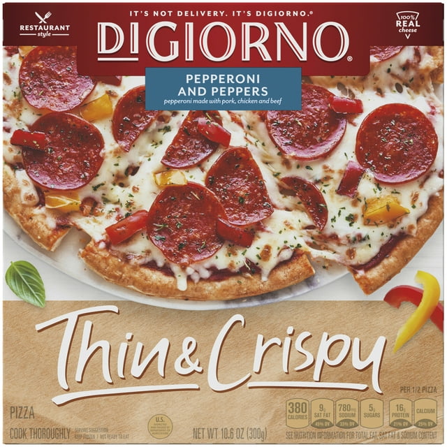 DIGIORNO Pepperoni and Peppers, Thin & Crispy Crust Pizza, 10.6 oz. (Frozen)