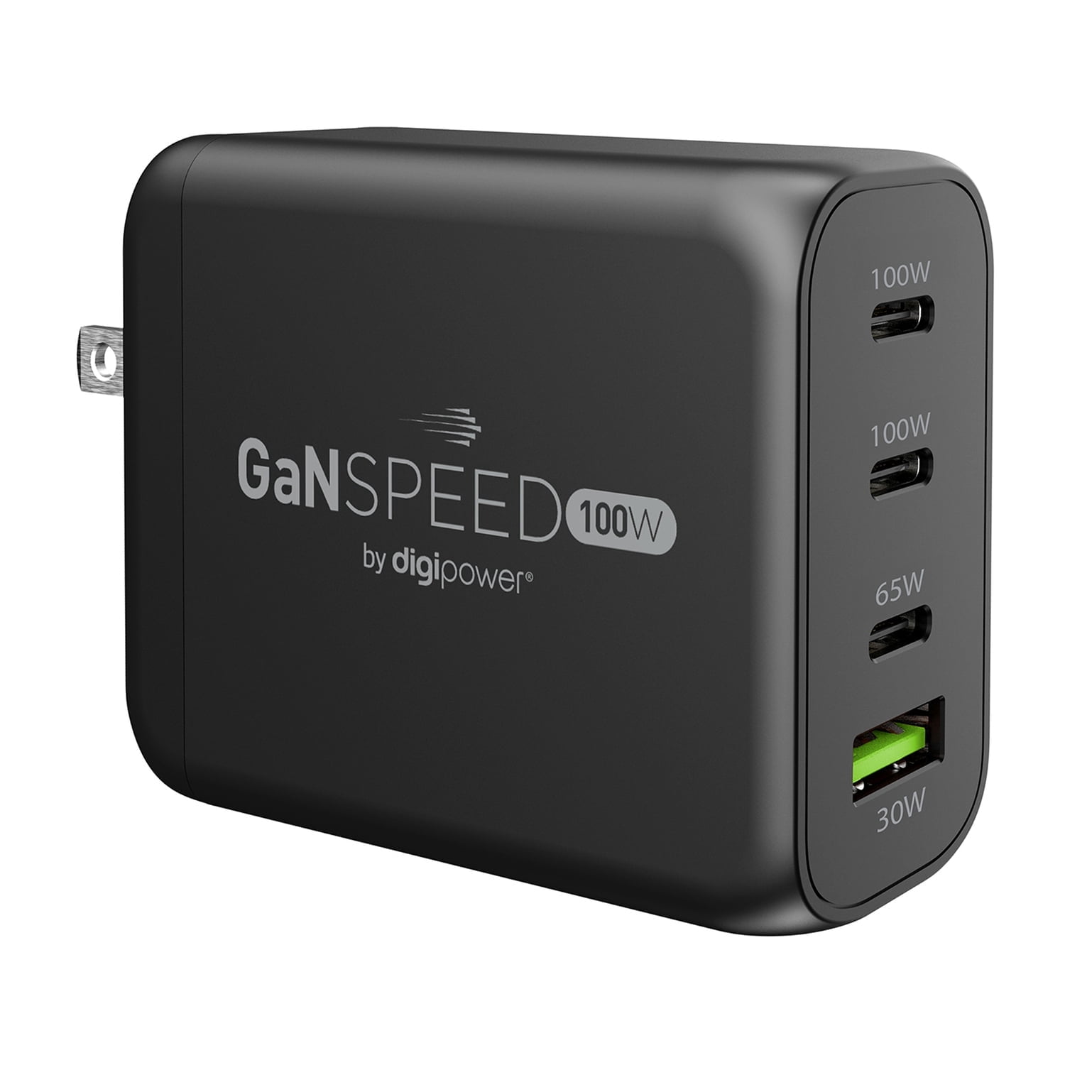 DIGIPOWER 100-Watt GaN Speed Triple USB Wall Charger with 3 USB-C Ports & QC 3.0 USB-A, Fast Multi-Device Charging Wall Adapter, Smartphone Charges up to 50% in 30 Minutes