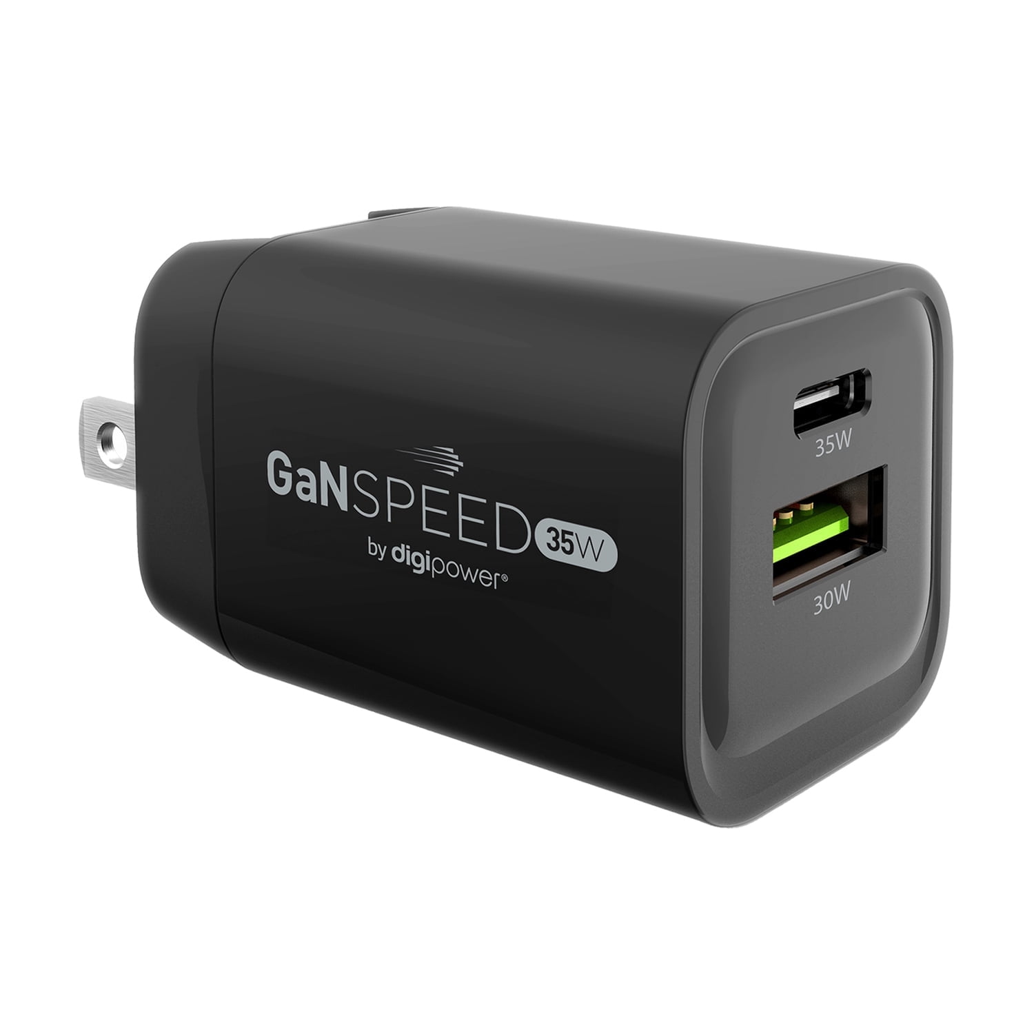DIGIPOWER 35-Watt GaN Speed USB-C and USB-A Wall Charger with QC 3.0, Fast Multi-Device Charging Adapter, Smartphone Charges up to 50% in 30 Minutes, Single Wall Charger
